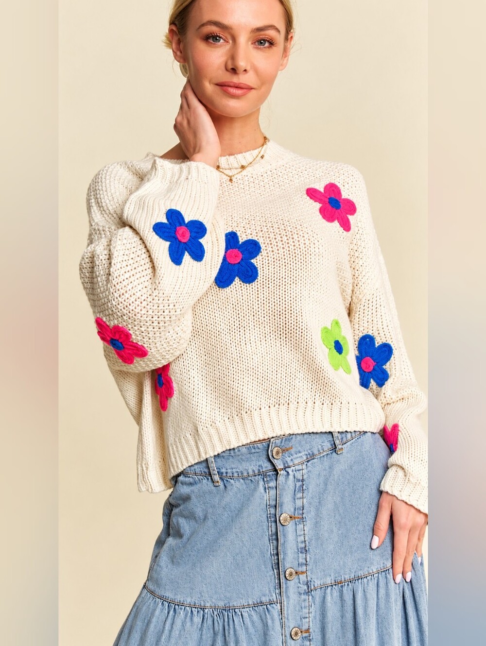 Davi & Dani 1X Crochet Daisy Open-Knit Sweater Top NWT